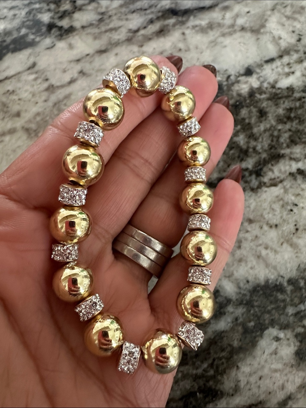 Gold Bead and Crystal Spacer Stretch Bracelet - Women Jewelry